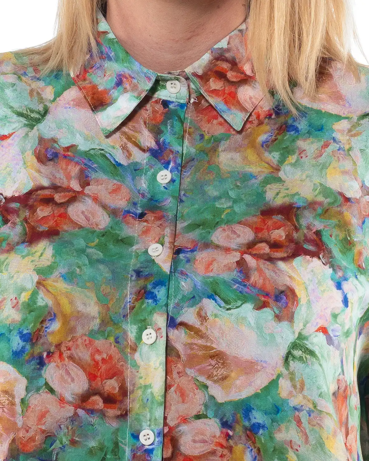 Cămașă lejeră verde cu imprimeu floral și mâneci lungi [4]