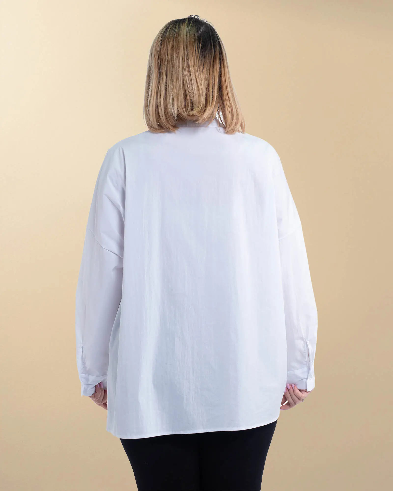 Cămașă lungă albă din bumbac tip tunică cu pliuri decorative [2]