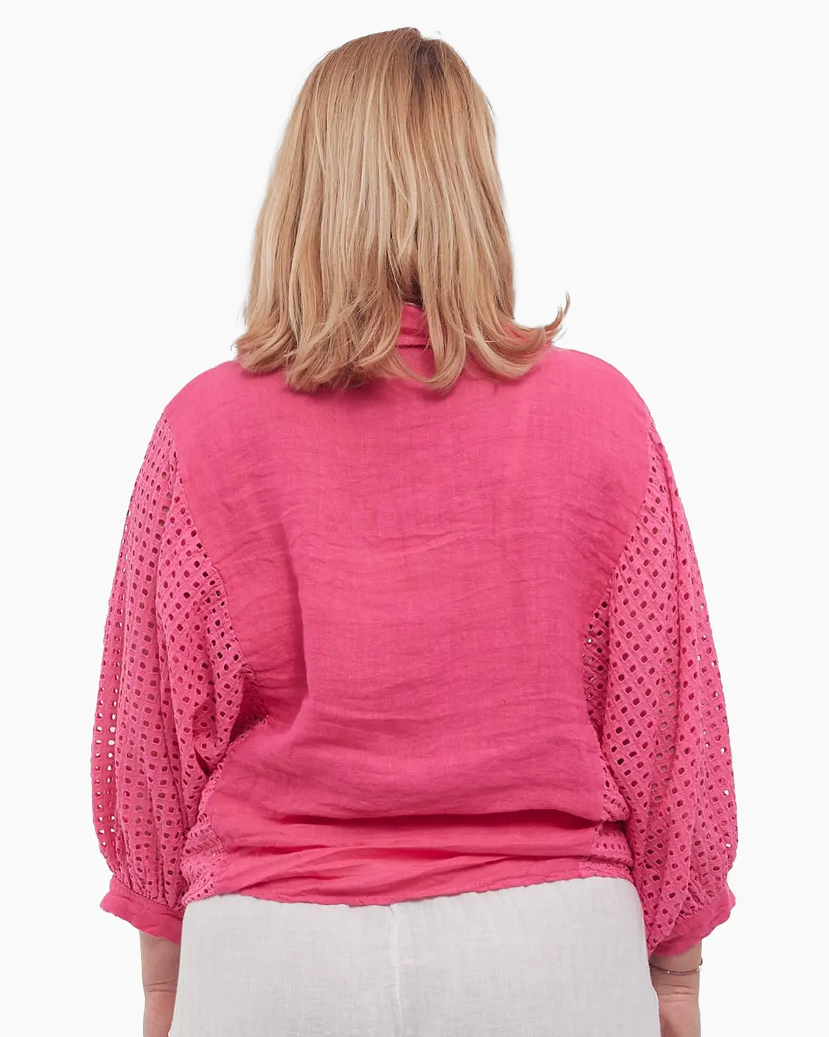 Cămașă roz din in smart casual, croială lejeră și mâneci batwing [2]