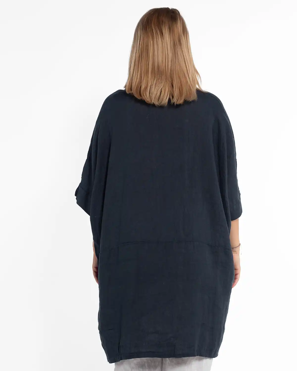 Cămașă tunică bleumarin din in pentru siluete plus-size [2]