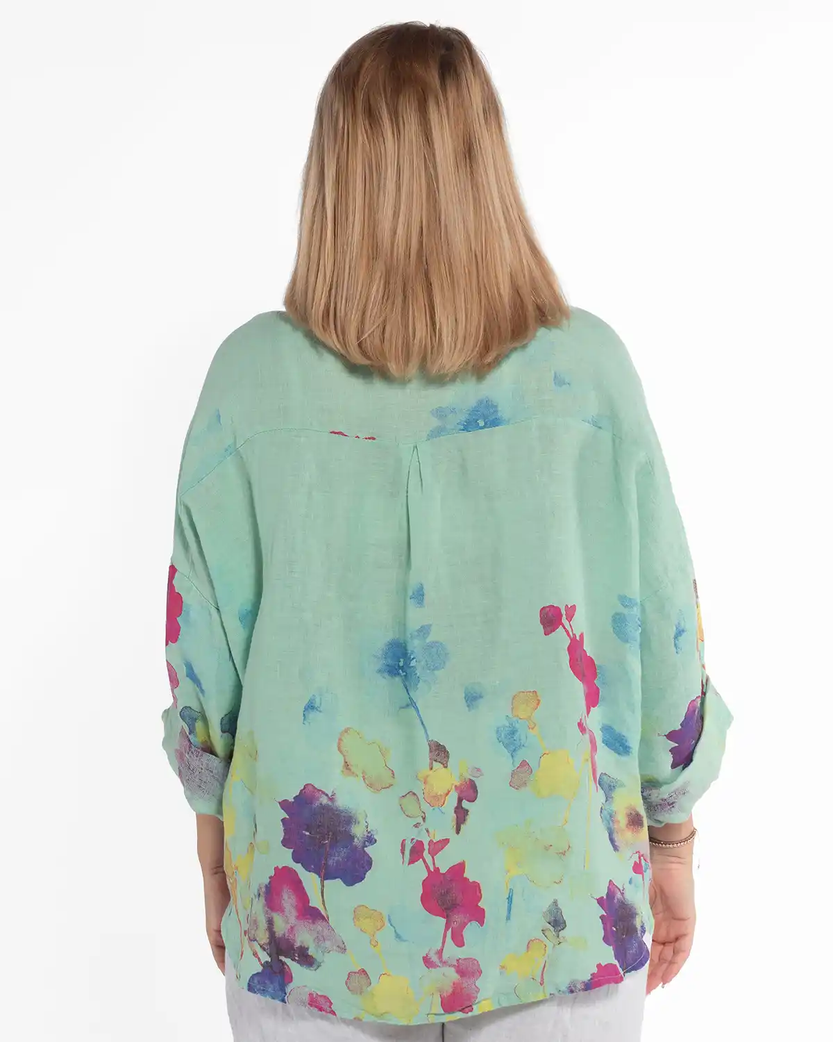 Cămașă vernil din in cu imprimeu floral și design amplu de inspirație boho [2]