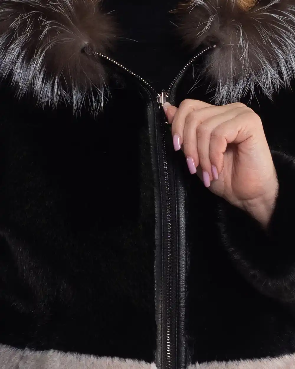 Cojoc blană negru reversibil Luxury cu glugă statement vulpe [5]