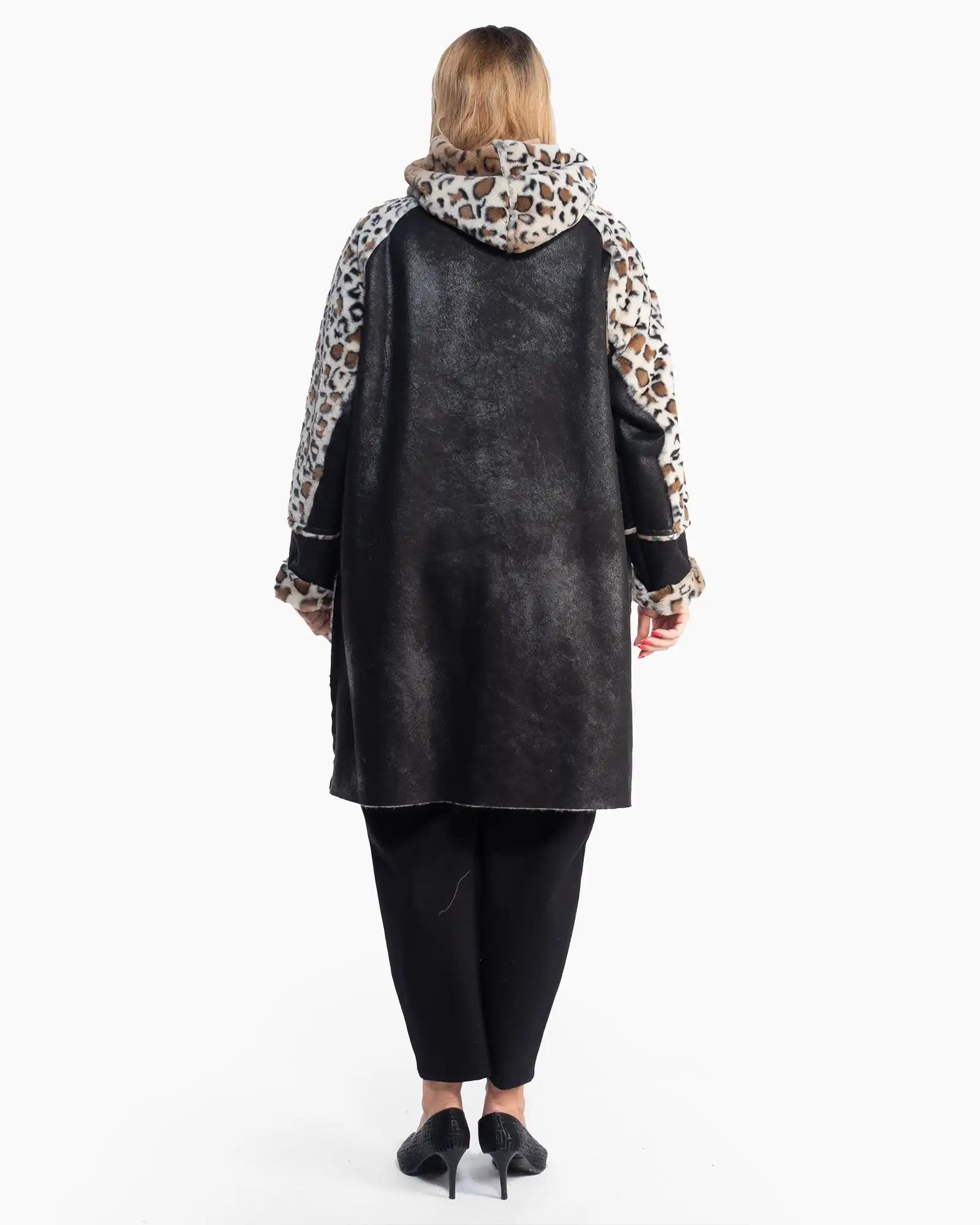 Cojoc reversibil cu blăniță animal print și elegantă parte neagră [2]