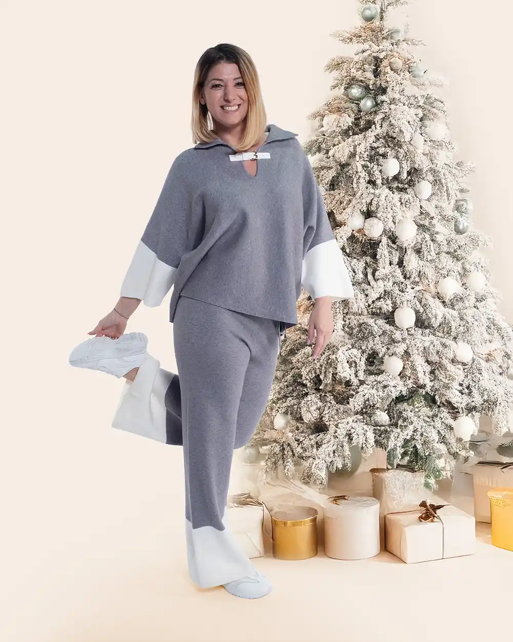 Compleu casual sport vâscoză moale gri cu bluză și pantaloni [3]