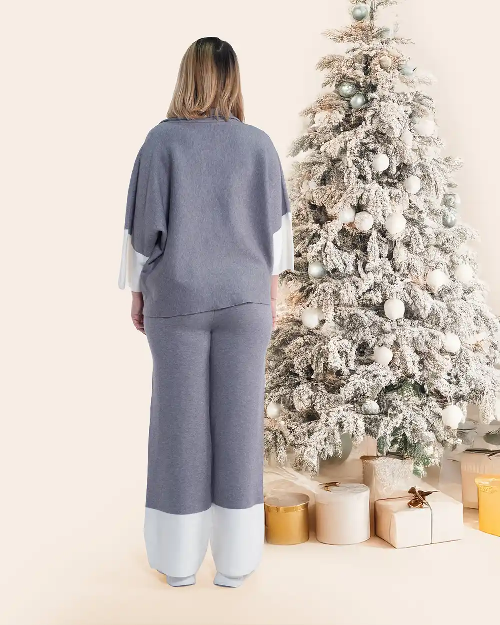 Compleu casual sport vâscoză moale gri cu bluză și pantaloni [2]