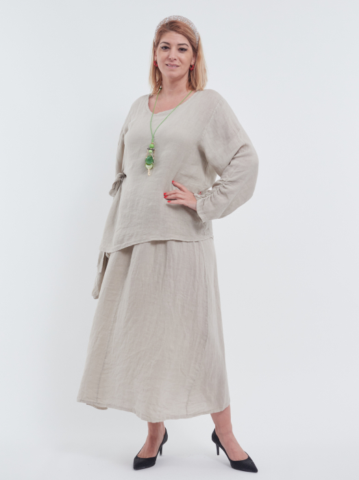 Compleu damă din in indigo – rochie tip maieu și bluză asimetrică cu fundă elegantă [2]