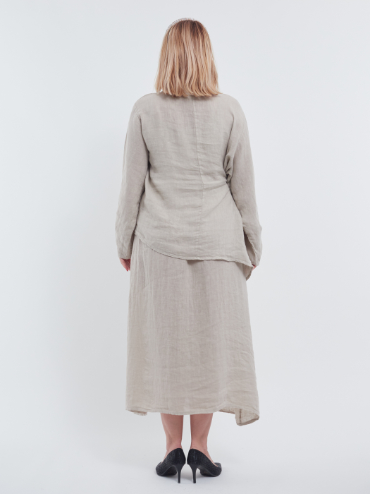 Compleu damă din in indigo – rochie tip maieu și bluză asimetrică cu fundă elegantă [5]