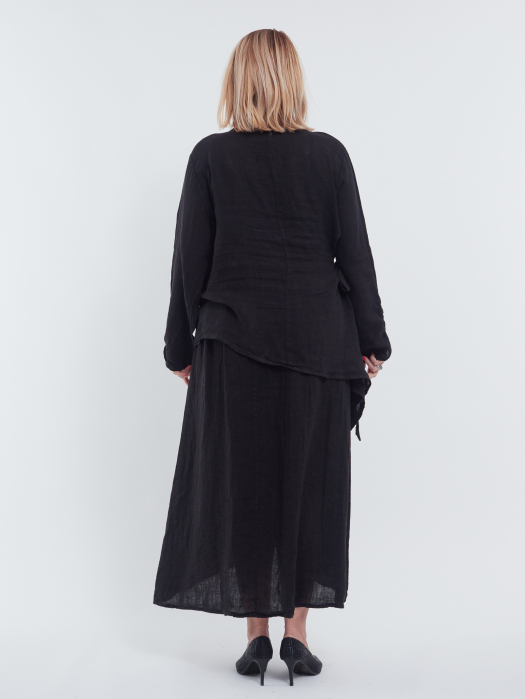 Compleu damă din in negru– rochie tip maieu și bluză asimetrică cu fundă elegantă [4]