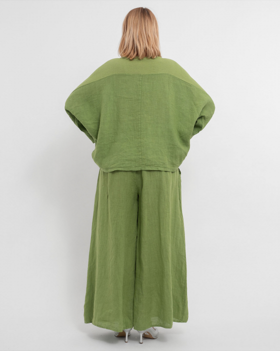 Compleu damă verde din in cu bluza cu umeri căzuți [5]