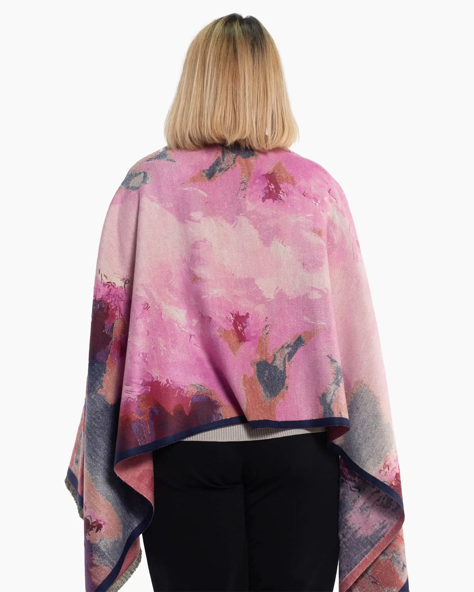 Eșarfă din lână cu imprimeu floral multicolor și franjuri delicate [2]