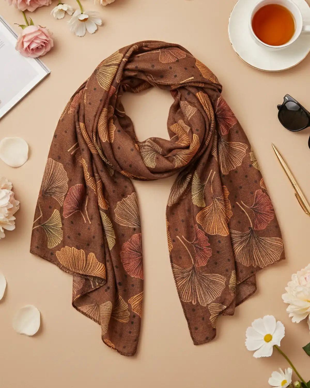 Eșarfă din vâscoză Magdy Vanashri maro [1]