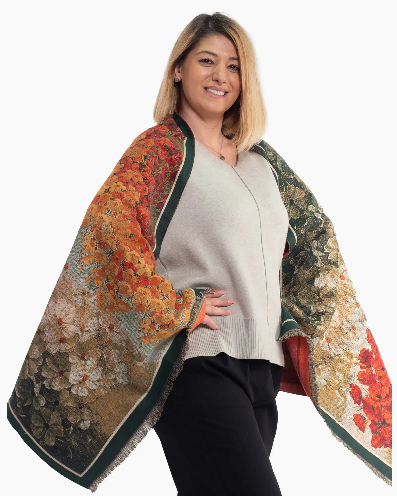 Eșarfă fluidă din lână multicoloră cu imprimeu floral [3]
