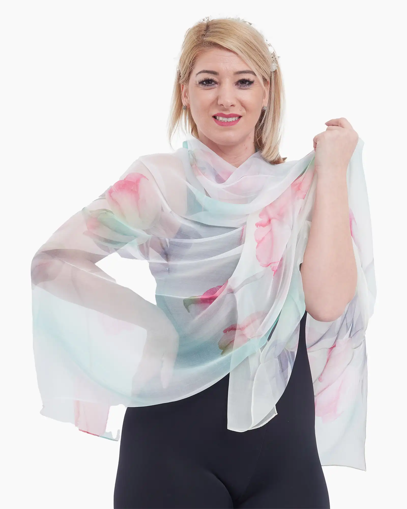 Eșarfă mătase Magdy Fiamma albă [2]