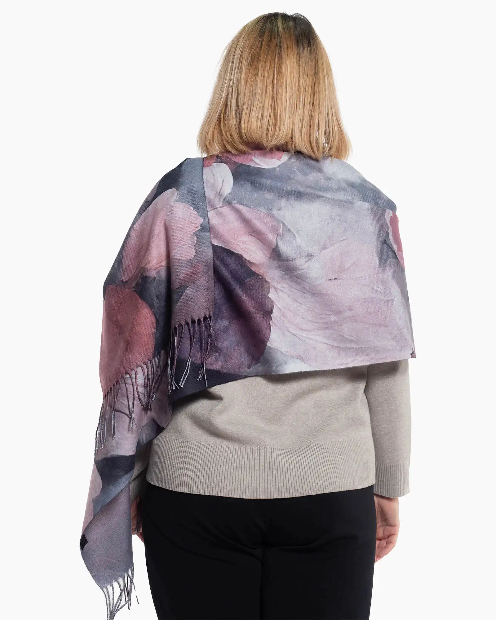 Eșarfă multicoloră din vâscoză cu imprimeu floral și franjuri lungi [2]