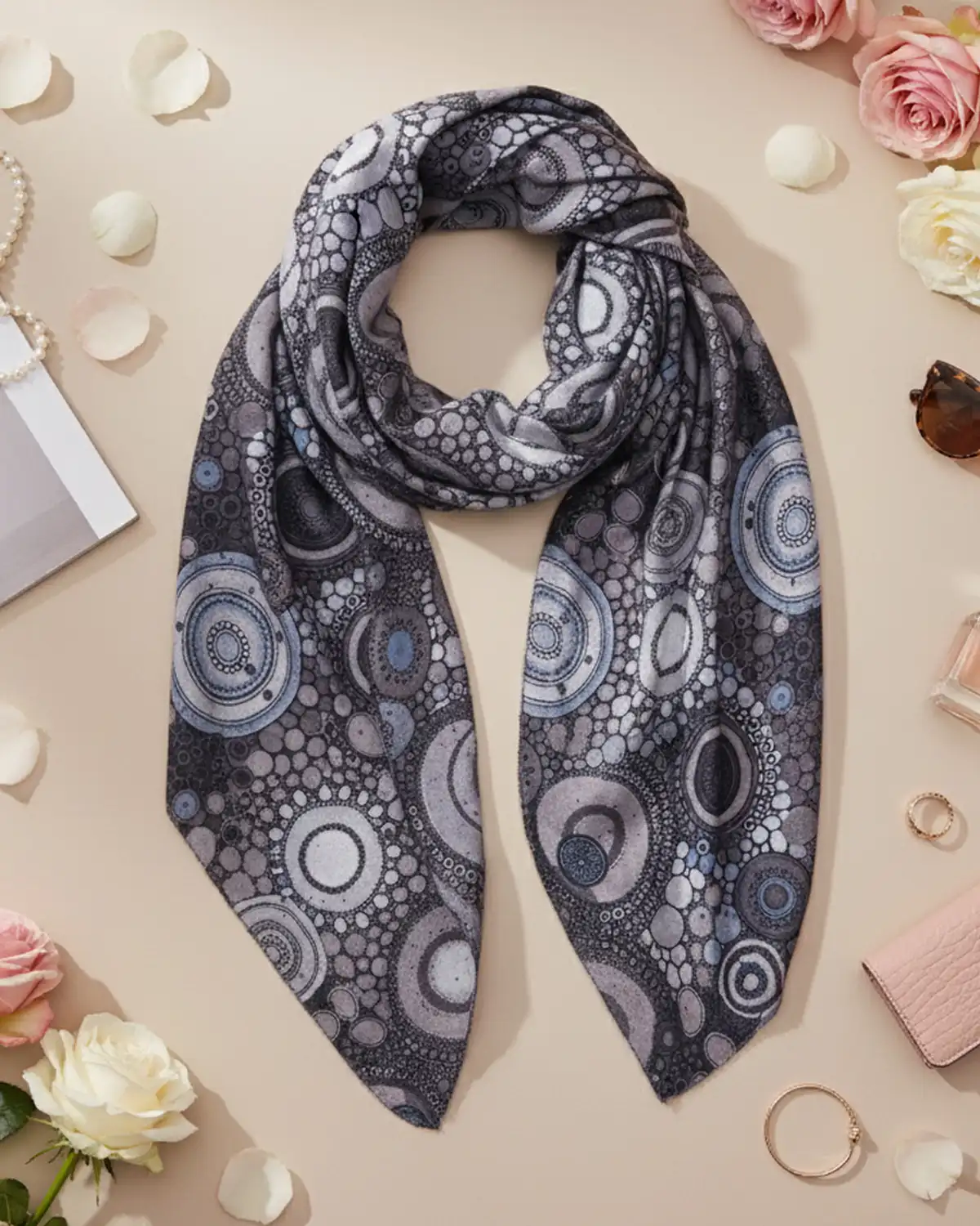 Eșarfă vâscoză Magdy Kintsugi albă [1]