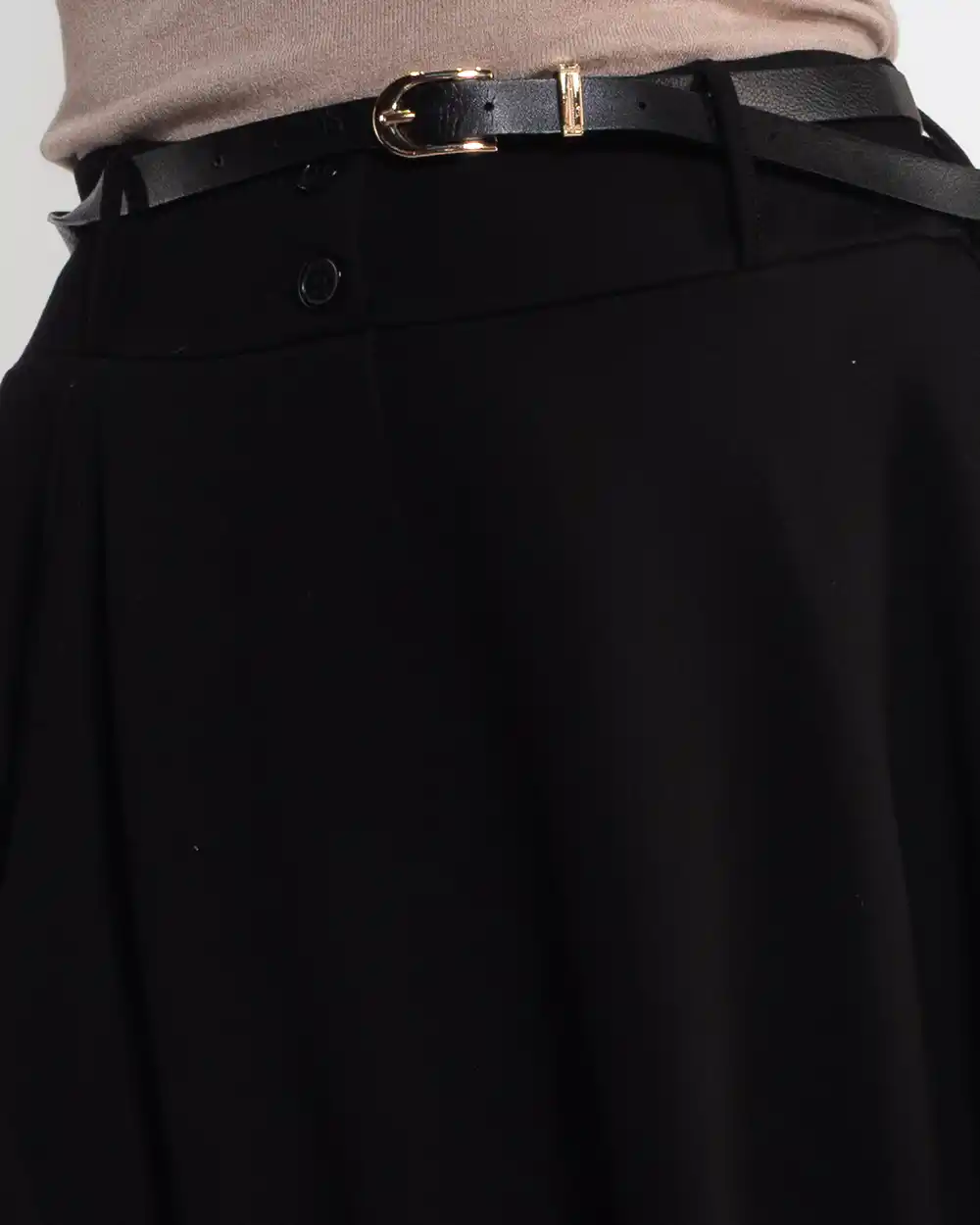 Fustă midi neagră asimetrică petrecută din vâscoză cu curea [4]