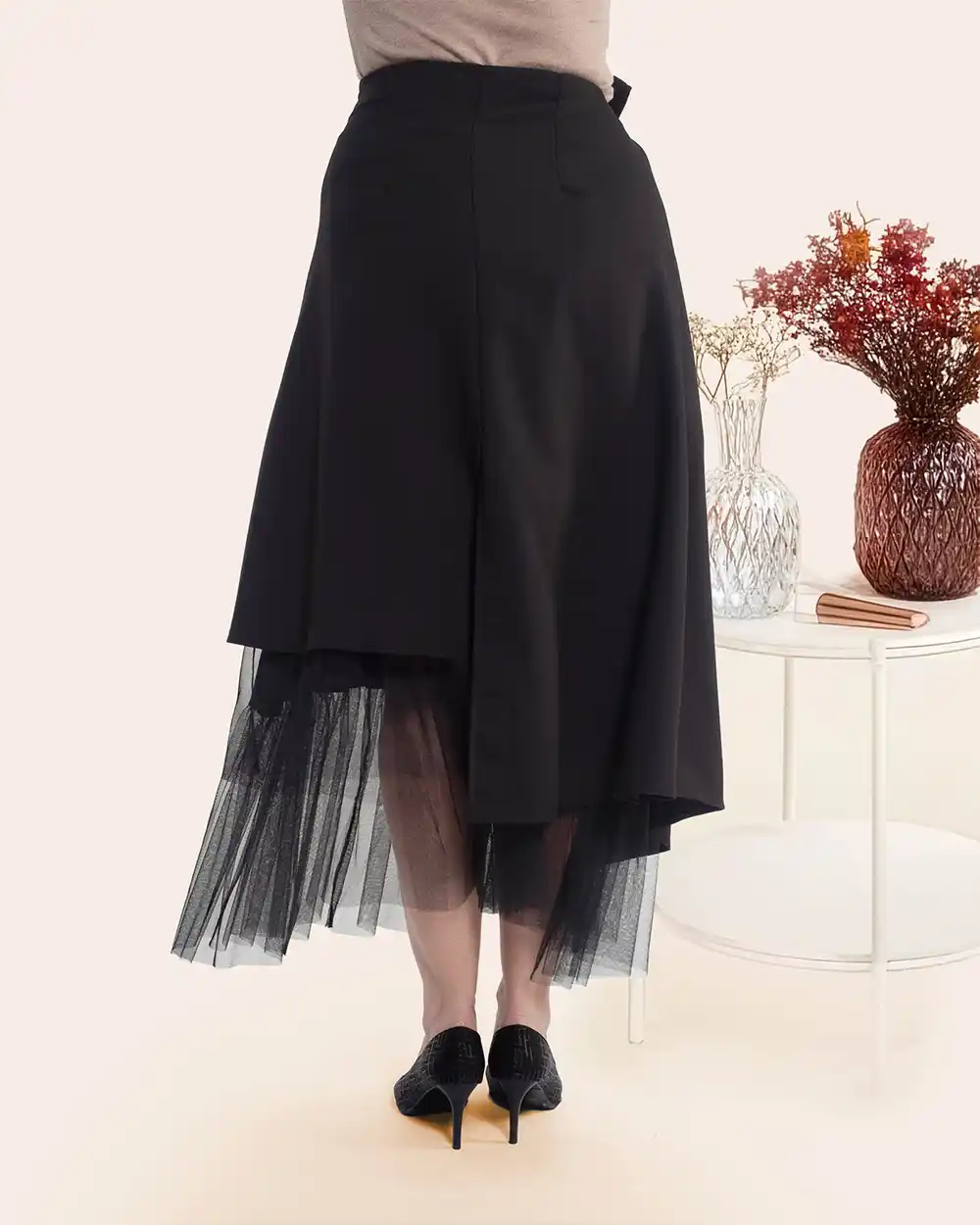 Fustă midi petrecută neagră casual schic cu design asimetric [2]