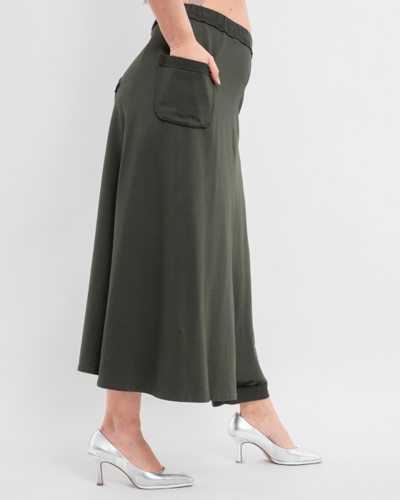 Fusta-Pantalon asimetrica kaki cu buzunar si crac singular [3]