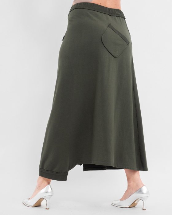 Fusta-Pantalon asimetrica kaki cu buzunar si crac singular [4]