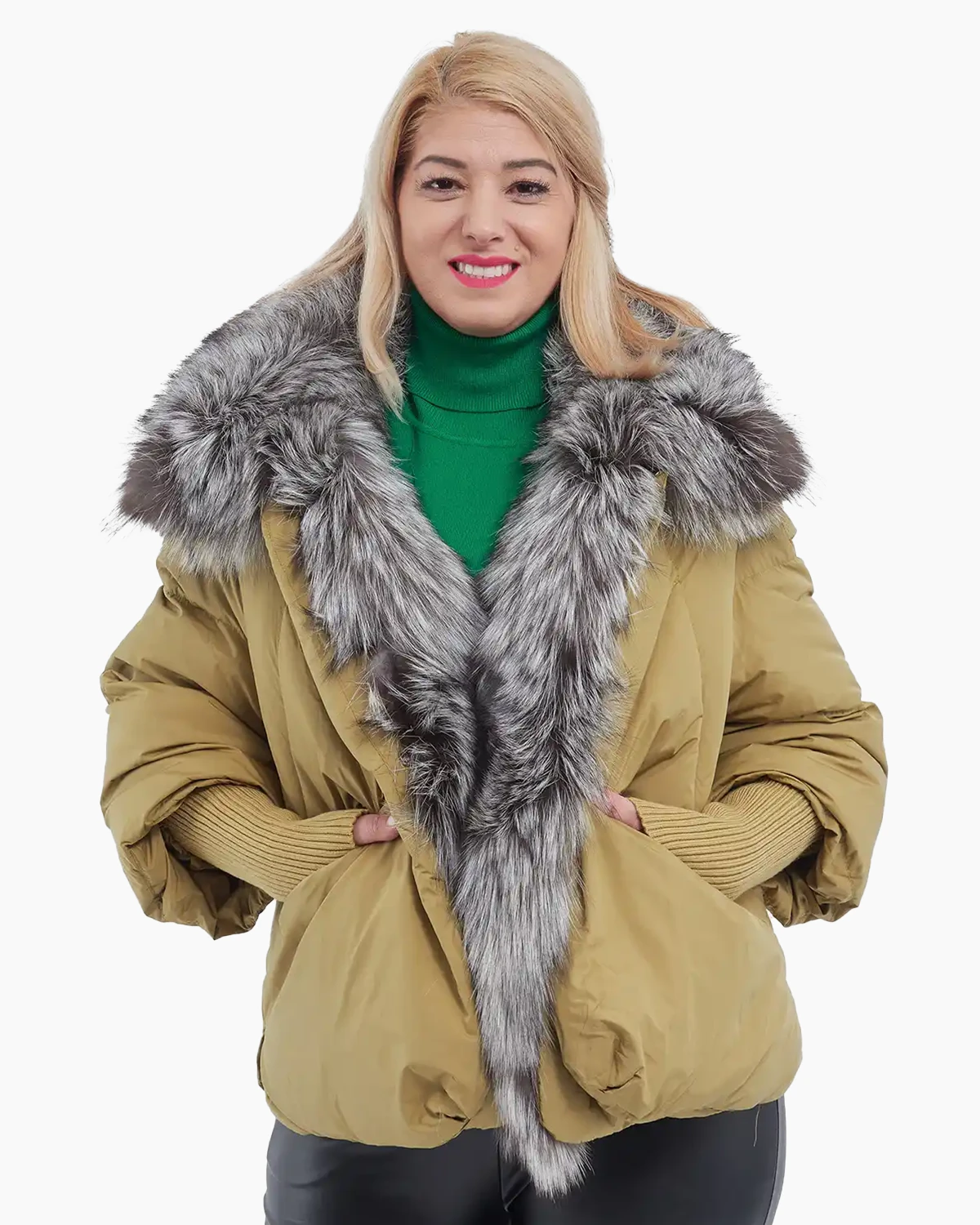 Geacă blană naturală scurtă de damă, stil chic lime [3]