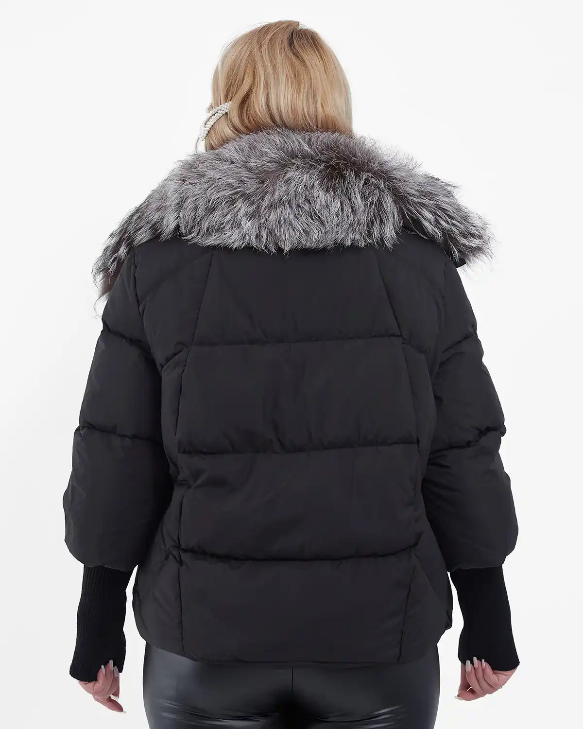 Geacă blană naturală scurtă de damă, stil chic neagră [2]