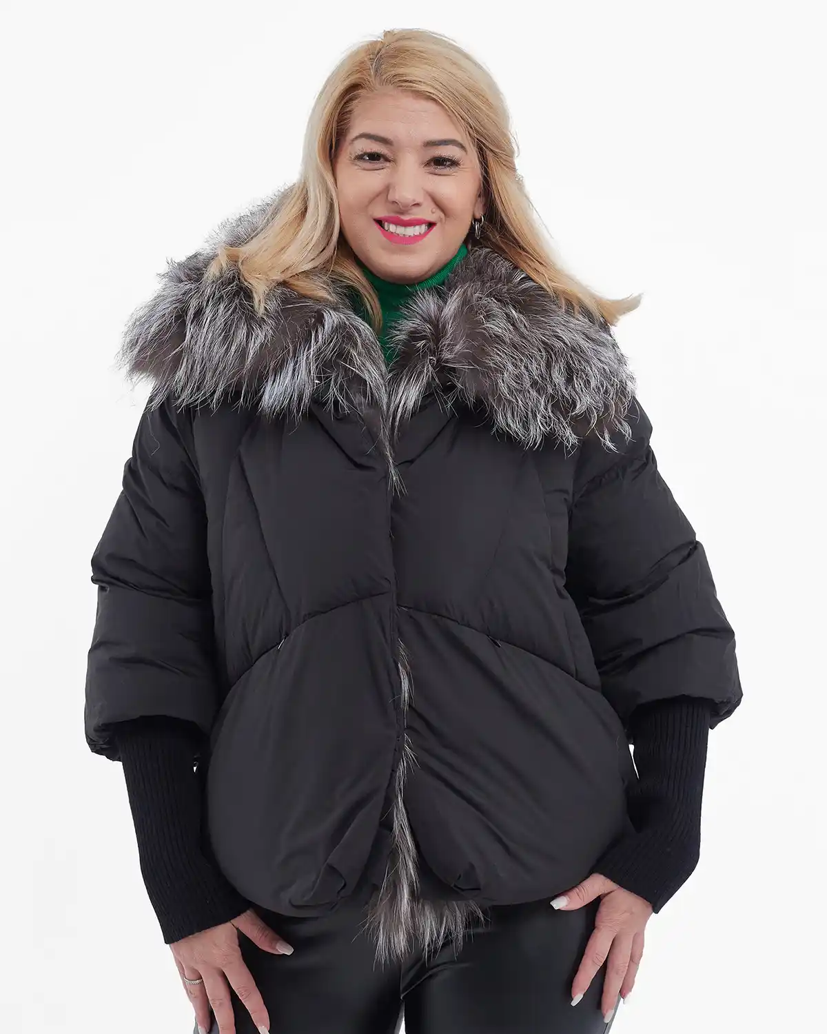Geacă blană naturală scurtă de damă, stil chic neagră [3]
