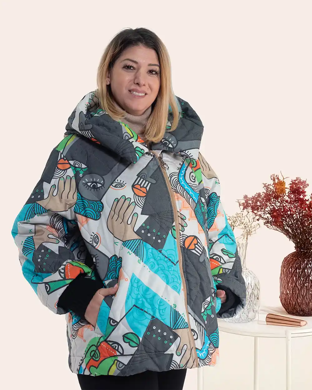 Geacă boho bumbac cu imprimeu artistic picasso multicolor [3]