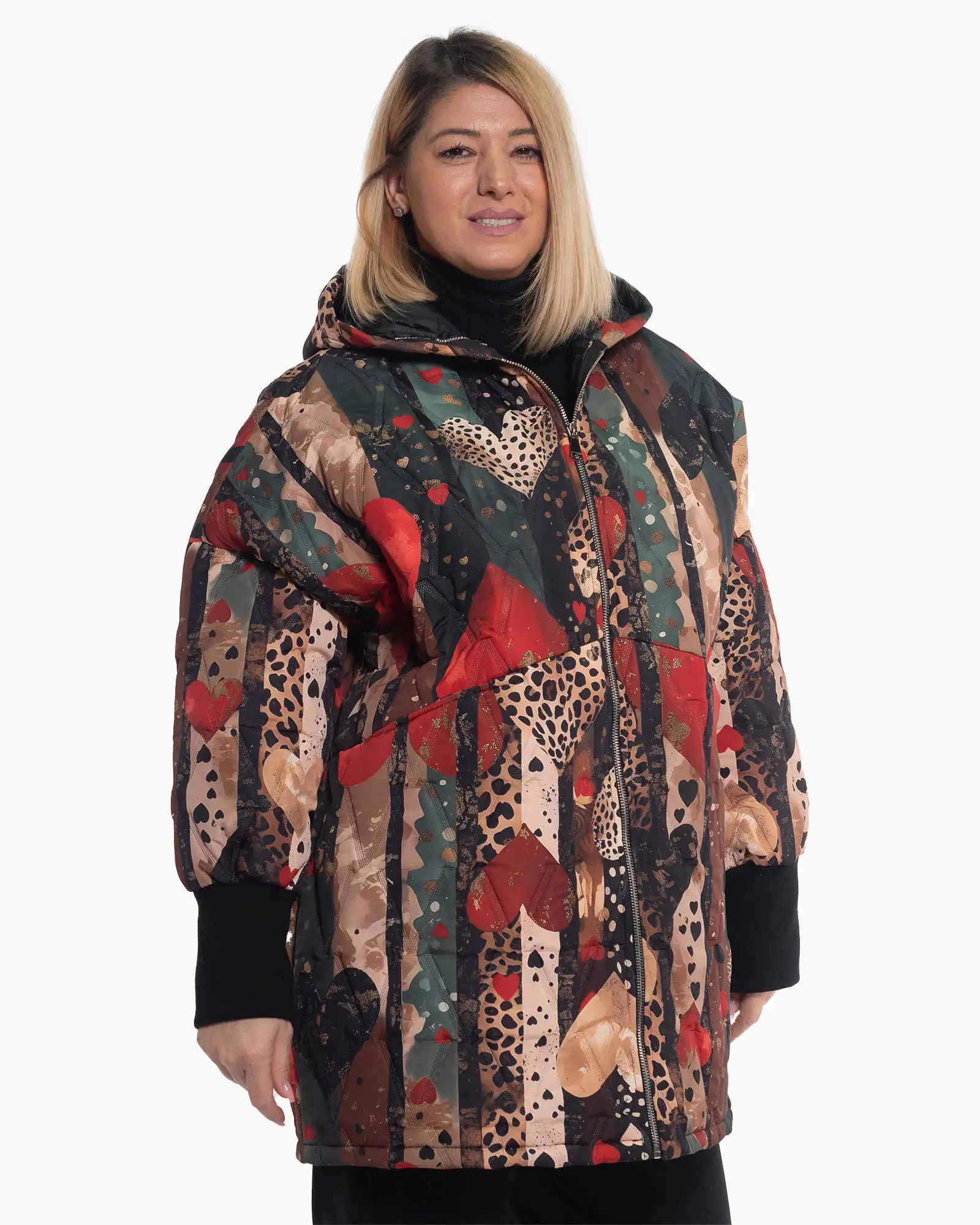 Geacă boho multicoloră cu imprimeu artistic și linie fluidă [4]