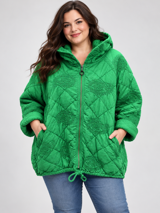 Geacă casual vernil matlasată cu design amplu și umeri căzuți [2]