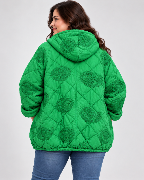 Geacă casual vernil matlasată cu design amplu și umeri căzuți [4]