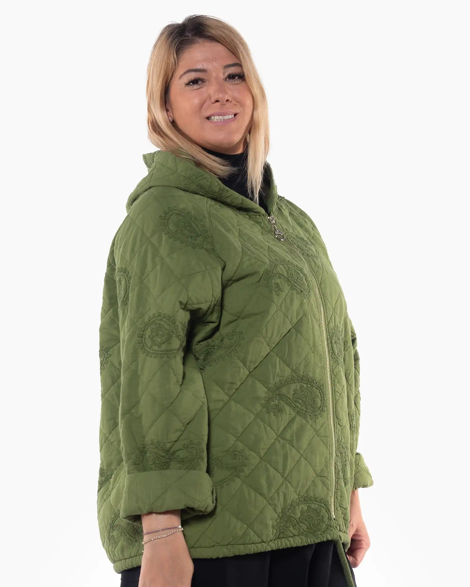 Geacă casual vernil matlasată cu design amplu și umeri căzuți [4]