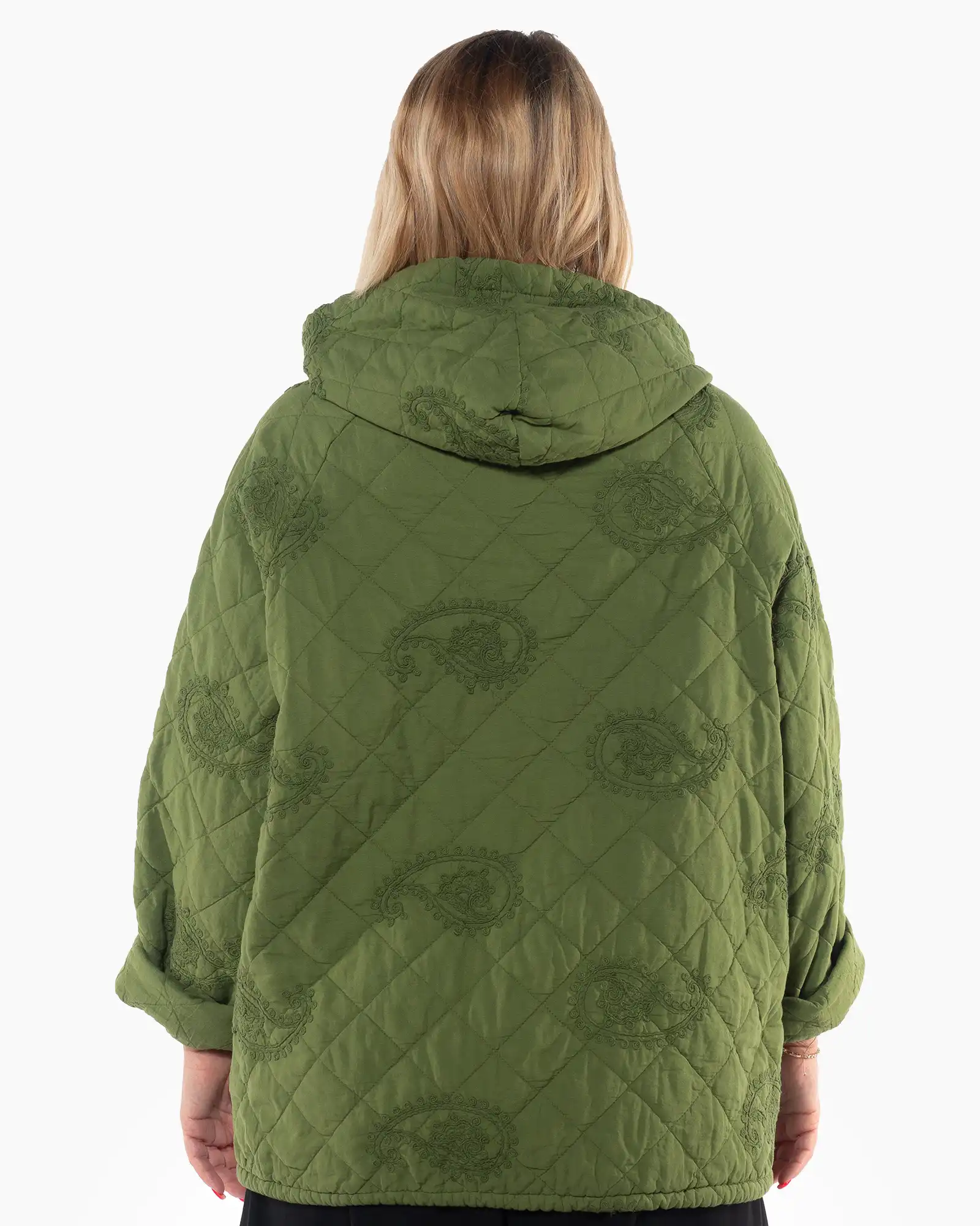 Geacă casual vernil matlasată cu design amplu și umeri căzuți [2]