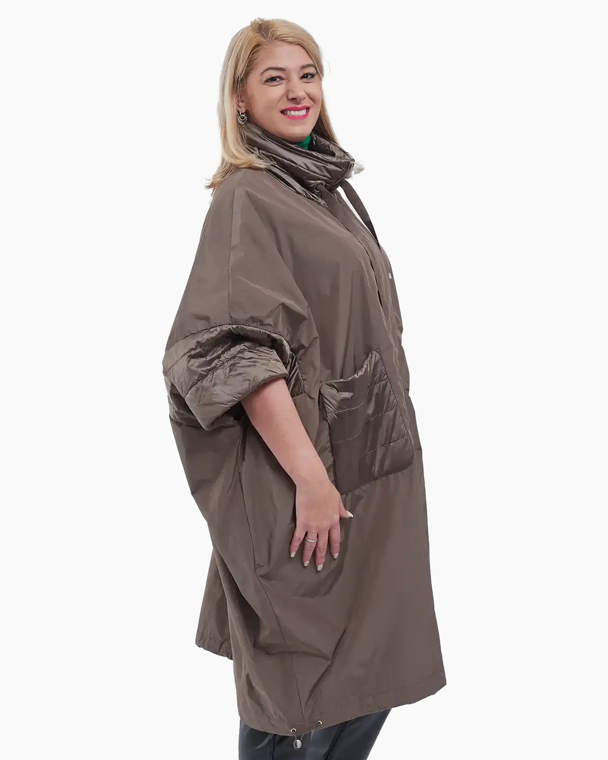 Geacă damă midi cu croială fluture, stil casual chic pentru toamnă, bej fango [3]