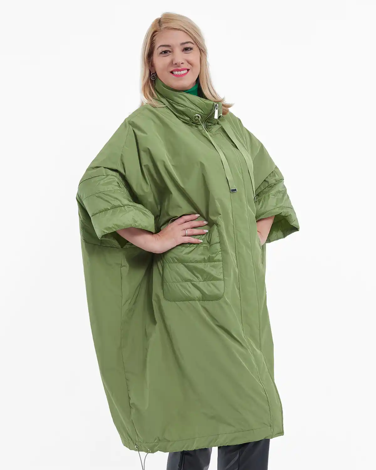 Geacă damă midi cu croială fluture, stil casual chic pentru toamnă, vernil [3]