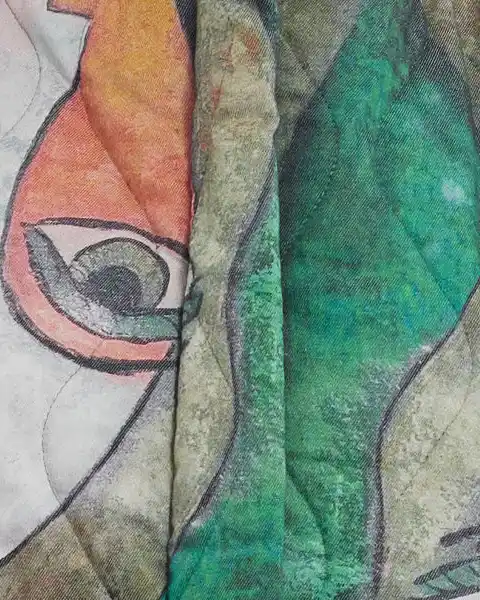 Geacă midi multicoloră cu imprimeu abstract stil Picasso cu glugă, verde cu roz [4]