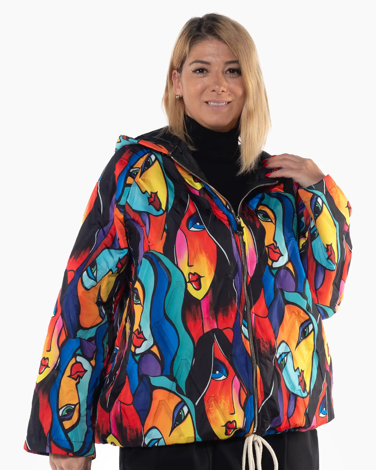 Geacă multicoloră cu imprimeu artistic, design urban și croială lejeră [4]