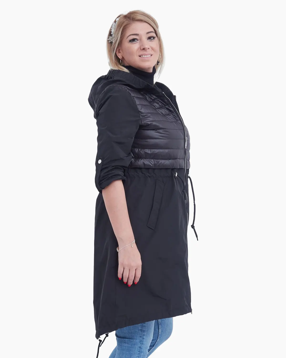Geaca neagra casual midi croi usor evazat [2]
