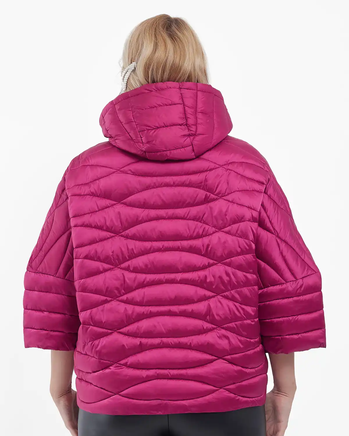 Geacă scurtă cu croială fluture, cusături ondulate și glugă detașabilă, fucsia [2]