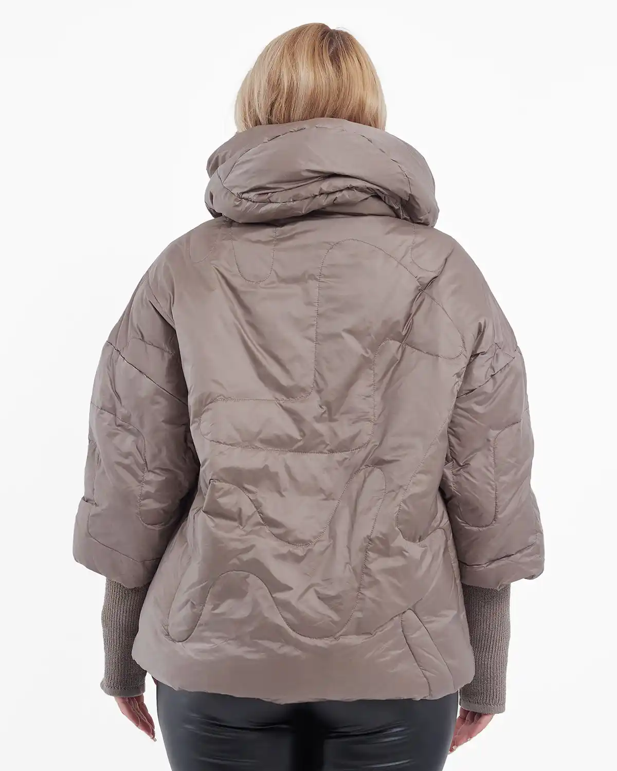 Geacă scurtă din fâș, umplută cu puf, glugă detașabilă, stil urban chic, bej fango [2]