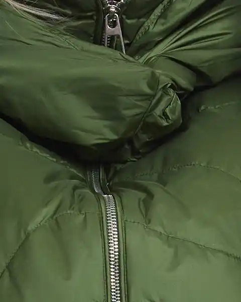 Geacă scurtă din fâș, umplută cu puf, glugă detașabilă, stil urban chic, verde [5]