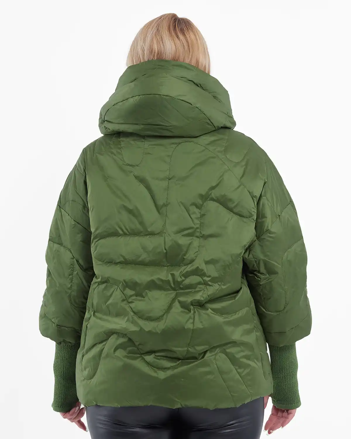 Geacă scurtă din fâș, umplută cu puf, glugă detașabilă, stil urban chic, verde [2]