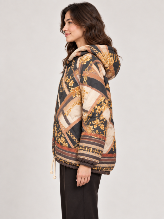 Geacă urbană multicoloră cu imprimeu artistic și croială amplă kimono [2]