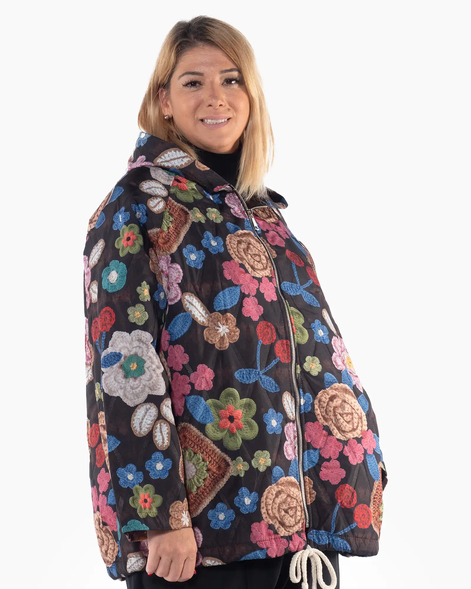 Geacă urbană multicoloră cu imprimeu artistic și croială amplă kimono [4]
