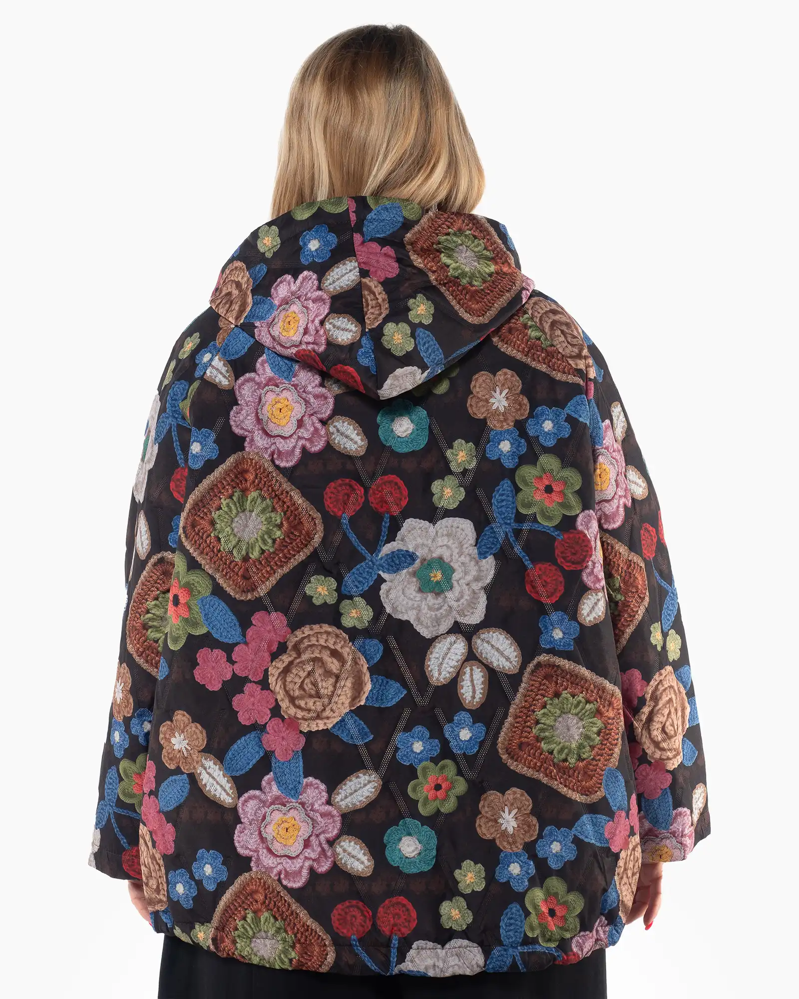 Geacă urbană multicoloră cu imprimeu artistic și croială amplă kimono [2]
