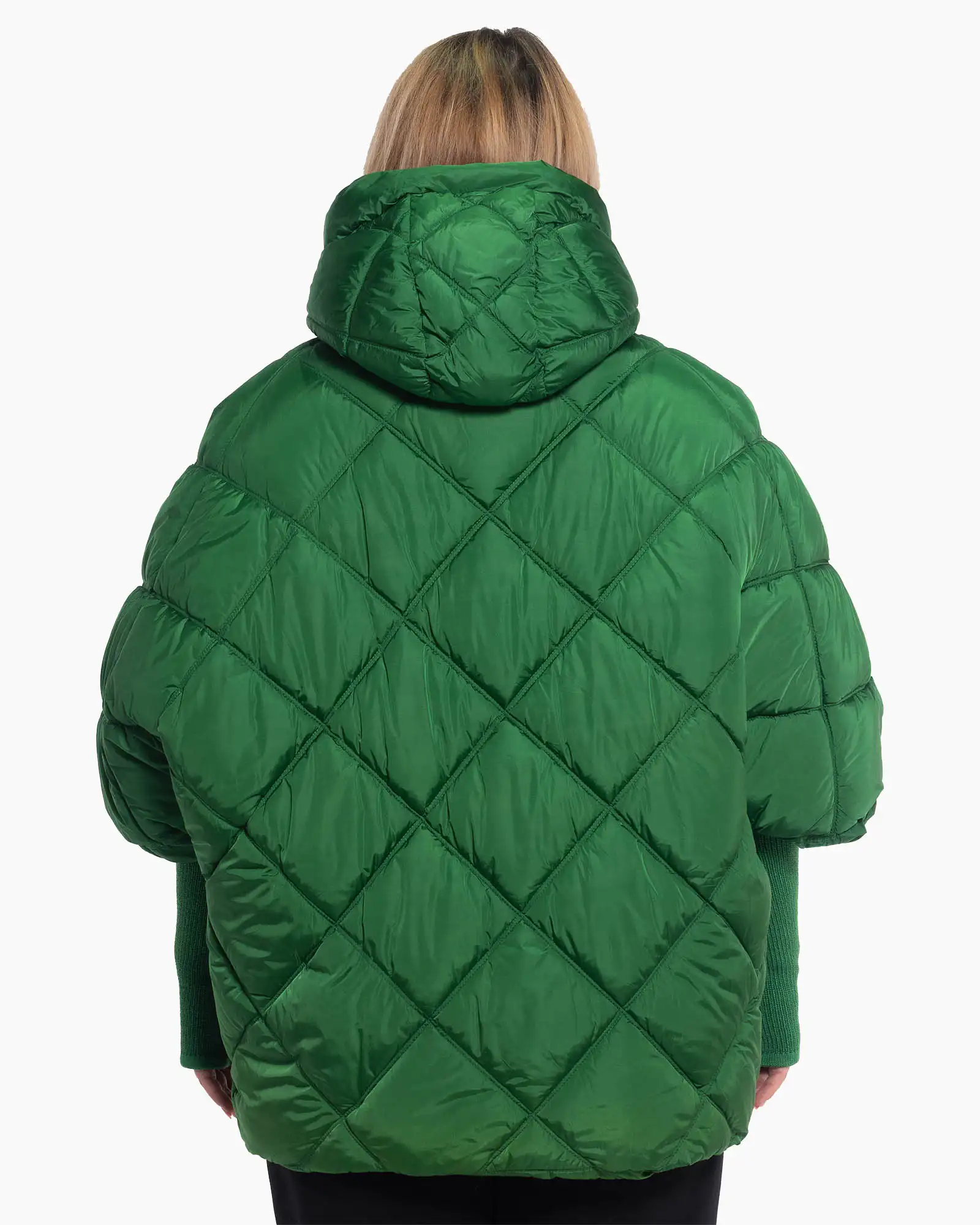 Geacă verde lungă, matlasată în romburi, cu manșete funcționale și design casual [2]