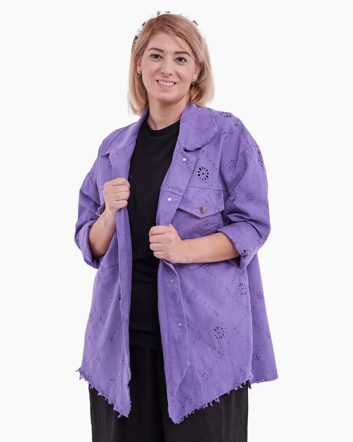 Jacheta brodata din bumbac violet [1]