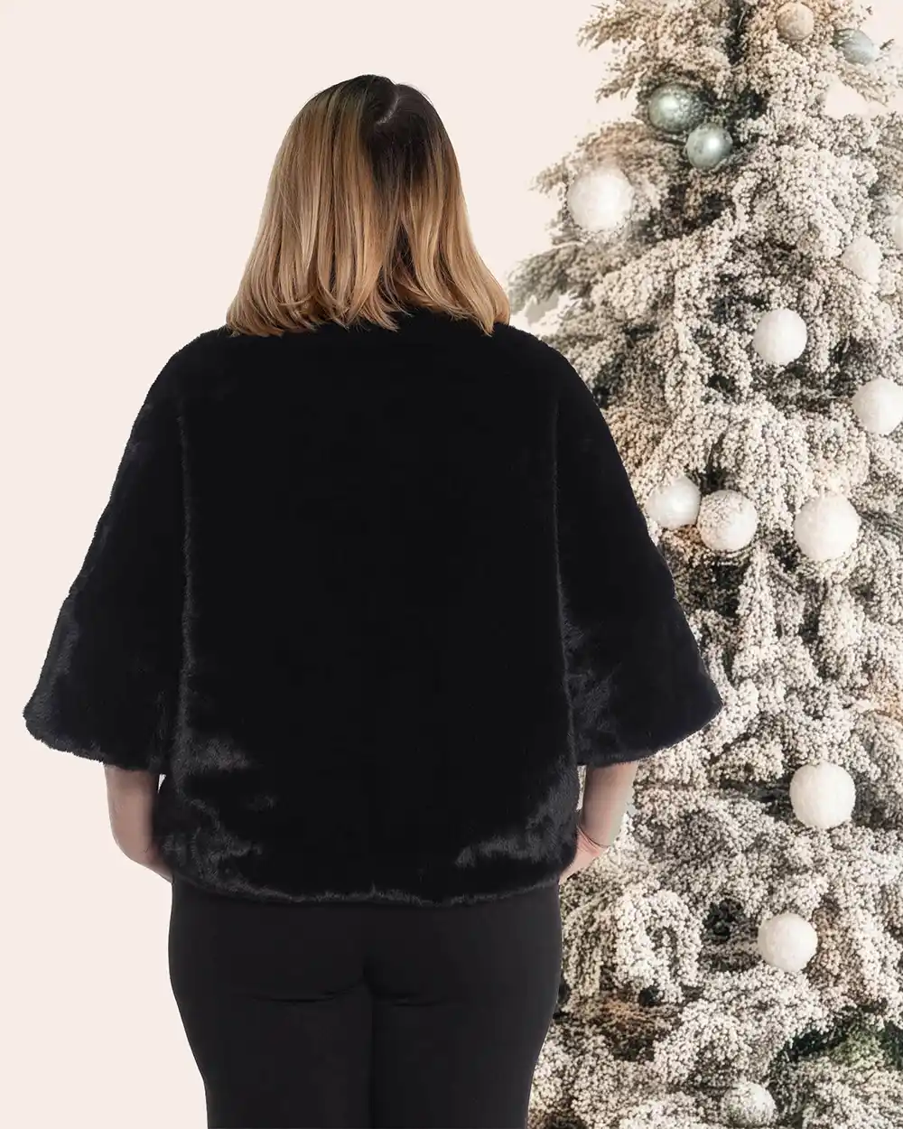 Jachetă casual neagră din blăniță moale cu mâneci trei sferturi [2]
