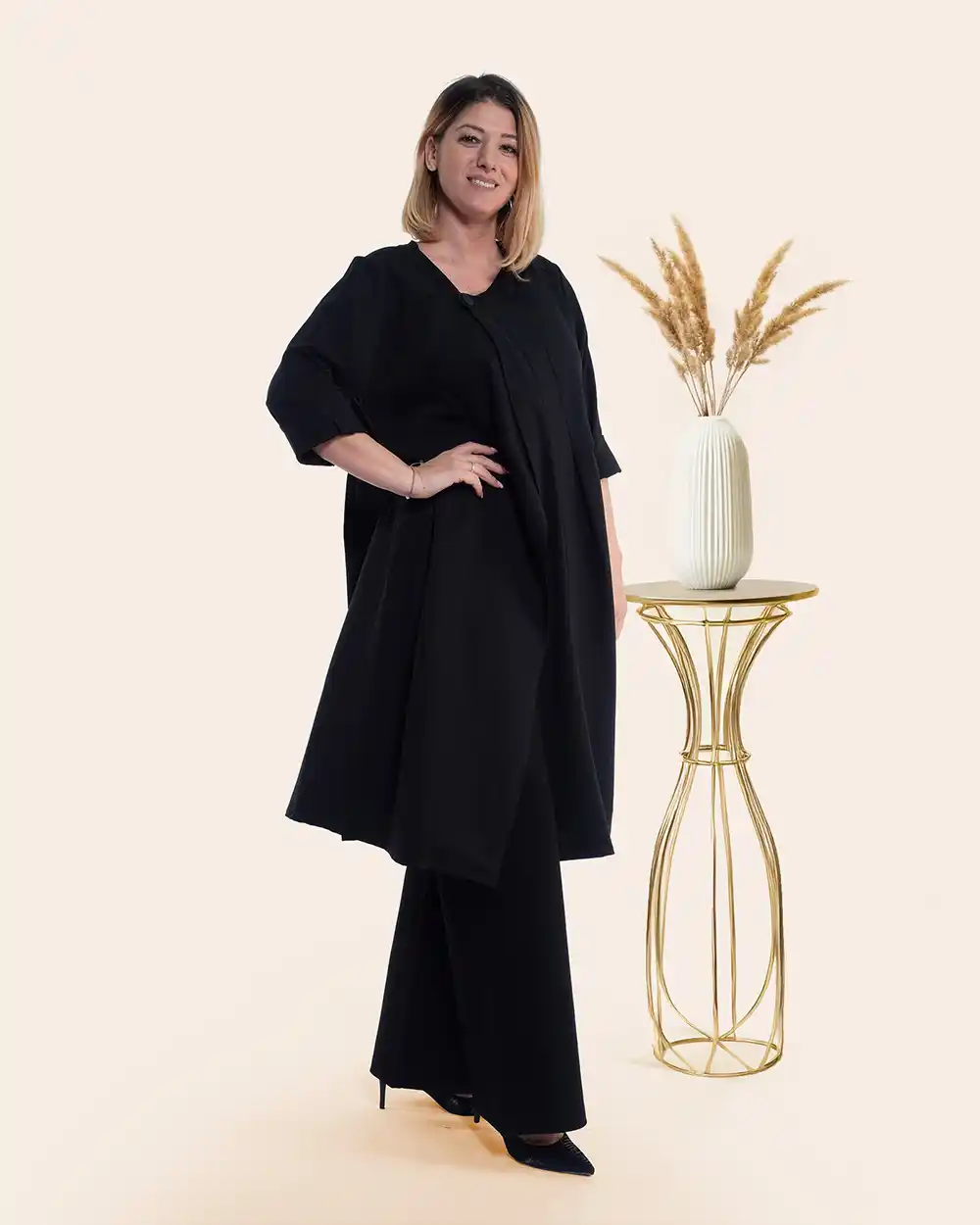 Jachetă elegantă neagră din bumbac stil palton petrecut [3]