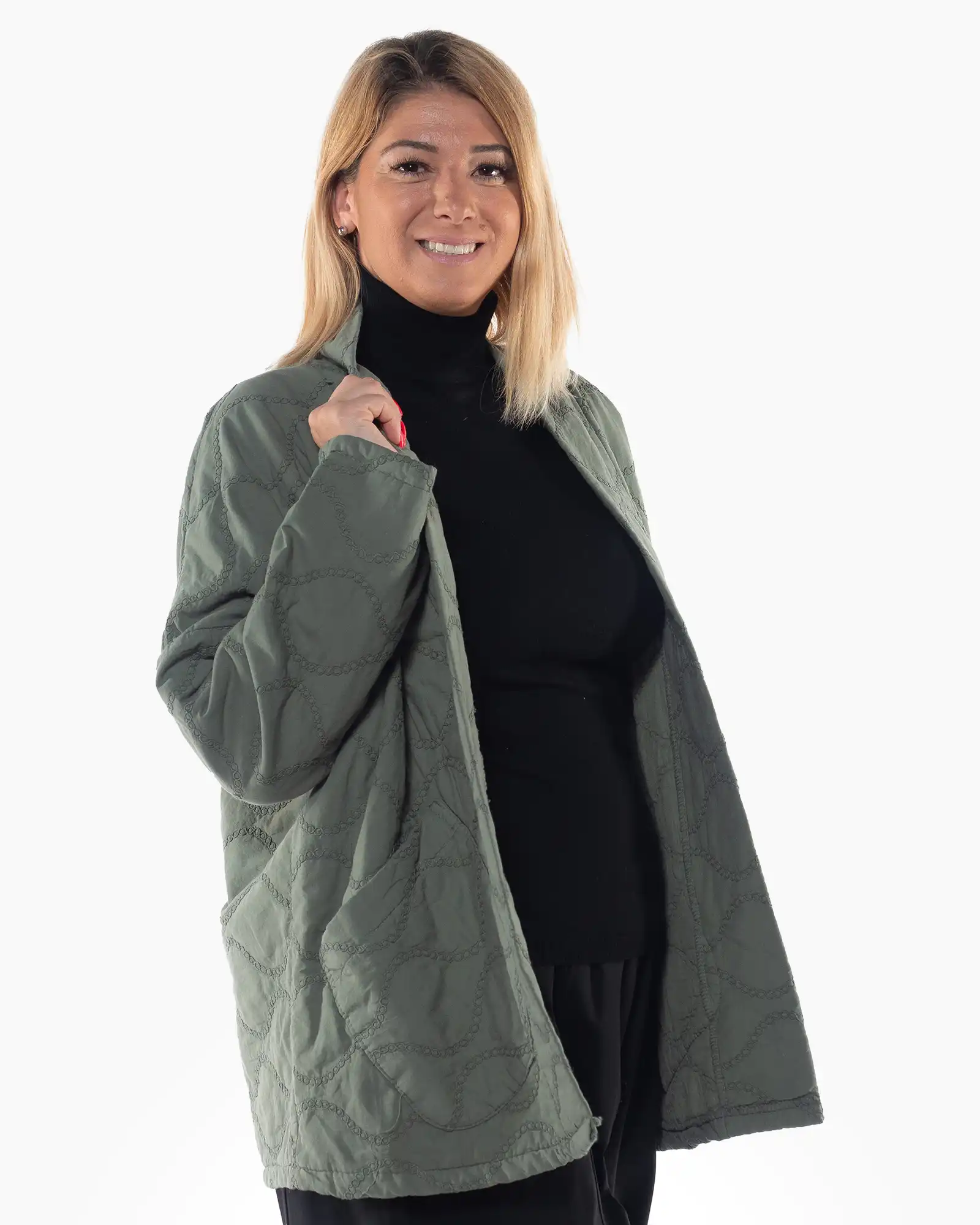 Jachetă matlasată kaki oversize în stil sacou [3]