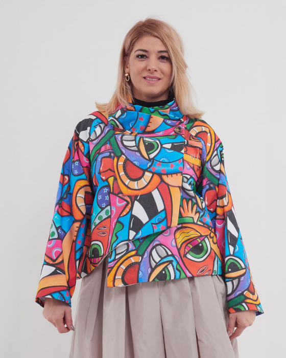 Jacheta moderna albastra cu imprimeu tip Picasso [1]